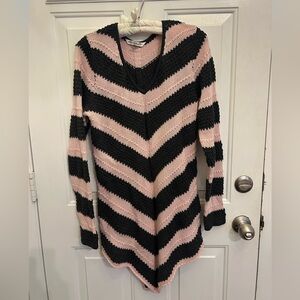 🩷Bianca Nygård Chevron Knit Tunic Sweater Pink & Black Cotton Blend🩷